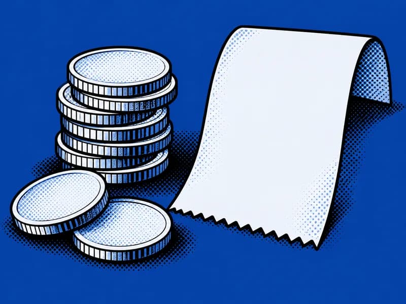 Poster illustration of a stack of coins next to a blank receipt